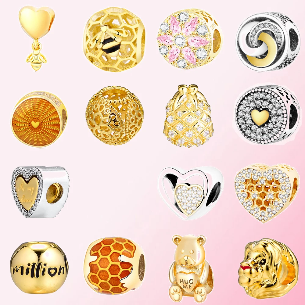 2019 100% Стерлинговое Серебро 925 пробы классический золотой браслет с бусинами в