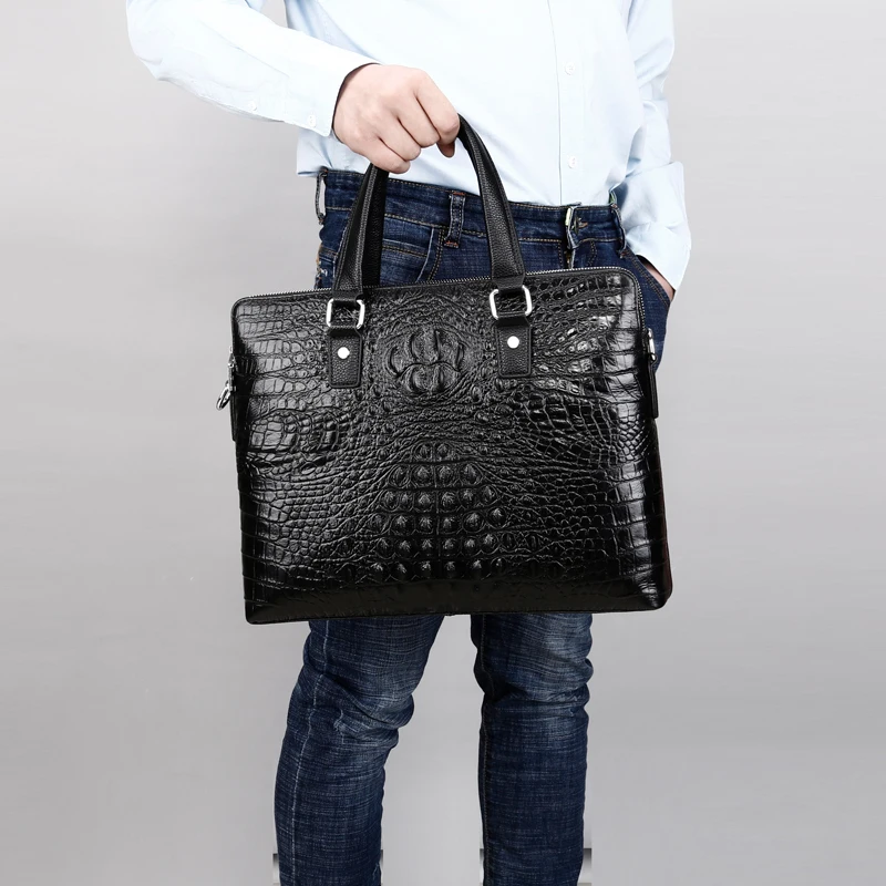 

Мужской кожаный портфель YILIAN с крокодиловым принтом, вместительная портативная Повседневная модная сумка через плечо из воловьей кожи