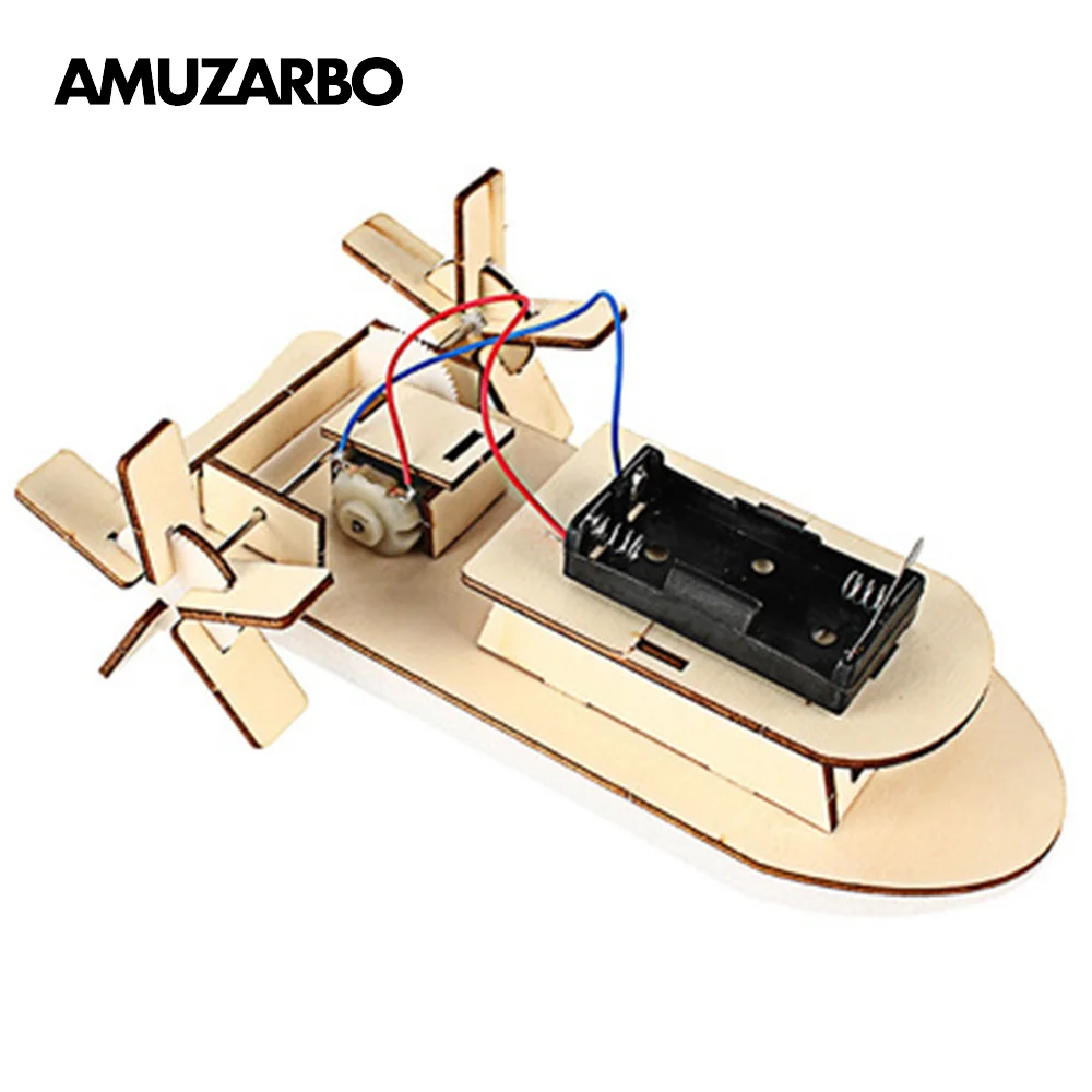DIY Power Yacht Boat Wooden Electric Assembled Puzzle Brain Game Toy Science Teaching Aids Kids Gifts