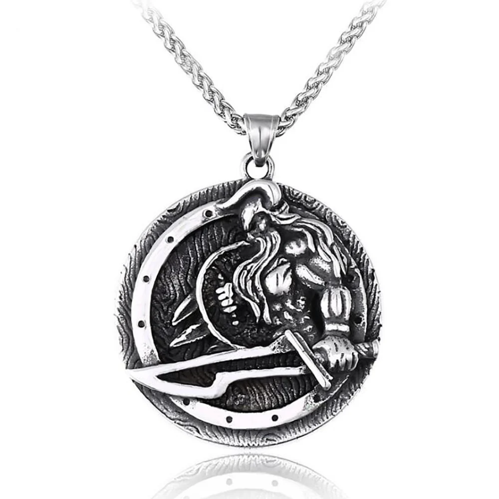 Винтажное ожерелье из нержавеющей стали с круглой подвеской Одина викинга воина