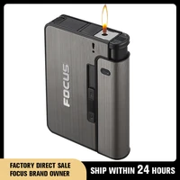focus automatic ejection cigarette dispenser case holder case lighter gadget for men christmas gift metal cigarette boxes