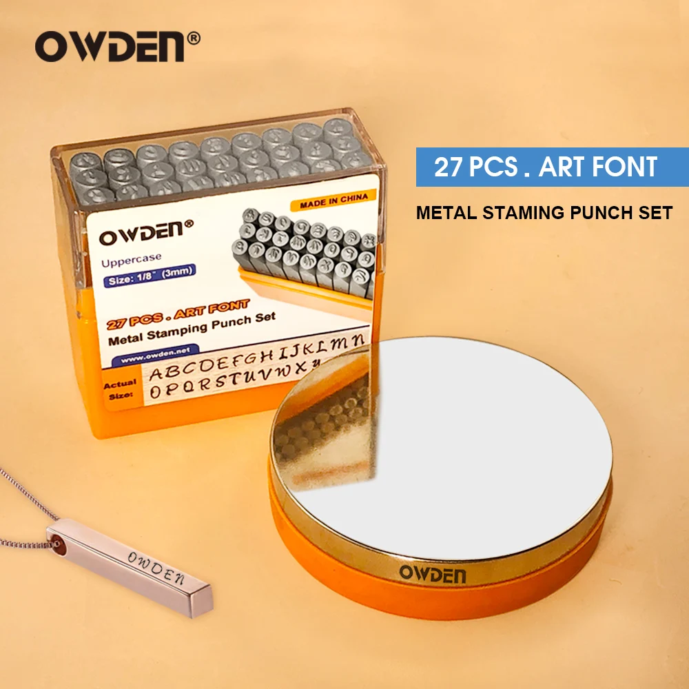 

OWDEN 27Pcs Steel Metal Stamp Set Letter Punch Tools with Metal Block