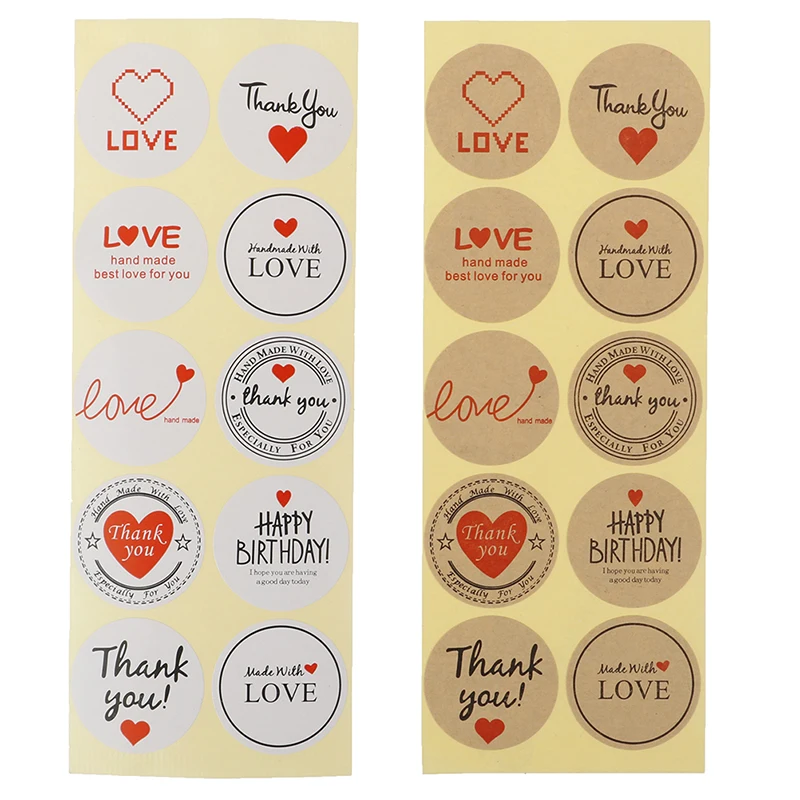 

100 шт./лот винтажная круглая крафт-наклейка с надписью «Love Thank You», «сделай сам», подарки, наклейка «сделай сам», многофункциональная наклейка...
