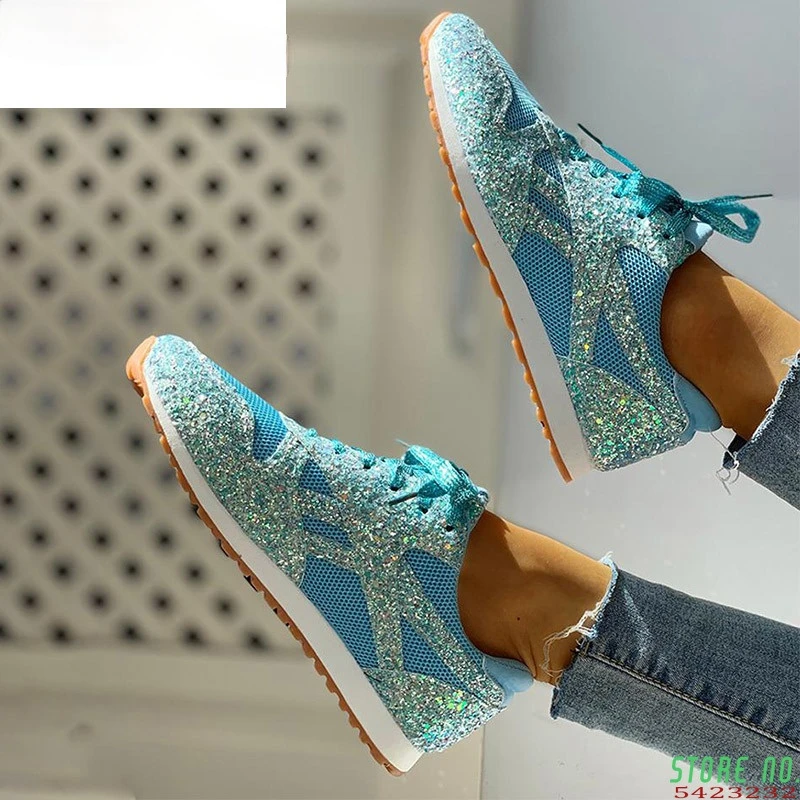 

Кроссовки женские блестящие, на плоской подошве, вулканизированные, большого размера