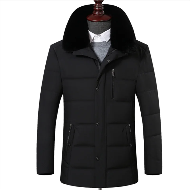 

Winter 2020 Men's Business Black Fashion Casual Warm Cotton Jacket With Removable Fur Collar Clothing Casaco Jaqueta Erkek Giyim