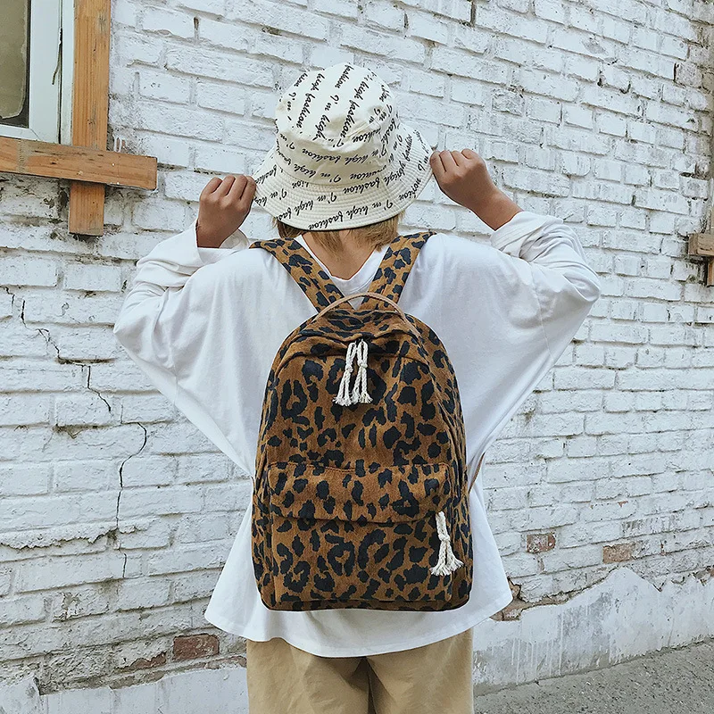 Leopard Design Women Backpack Large Capacity Corduroy Female Rucksack Fashion Travel Bag School Woman | Багаж и сумки