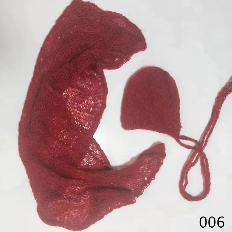Newbornmoher обертывание 60*30 см и чепчик набор, пол нейтральный Детский комплект, Вязаное детское одеяло, вязаный детский чепчик, реквизит для фотосессии - Цвет: 006