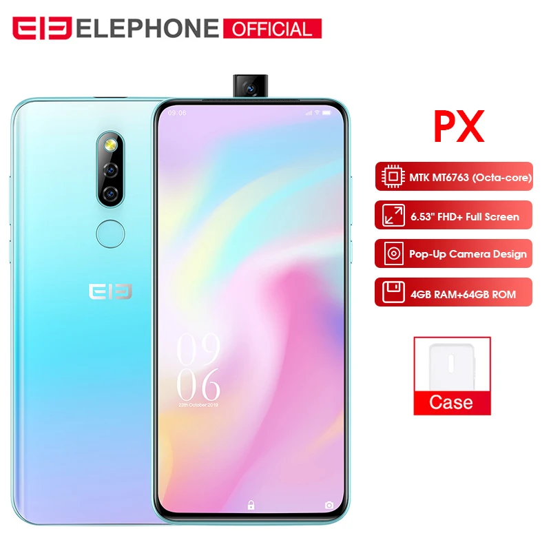 Elephone PX 6,5" FHD+ полноэкранный глобальный мобильный телефон Android 9,0 MT6763 дизайн всплывающая камера 16 МП камера смартфон