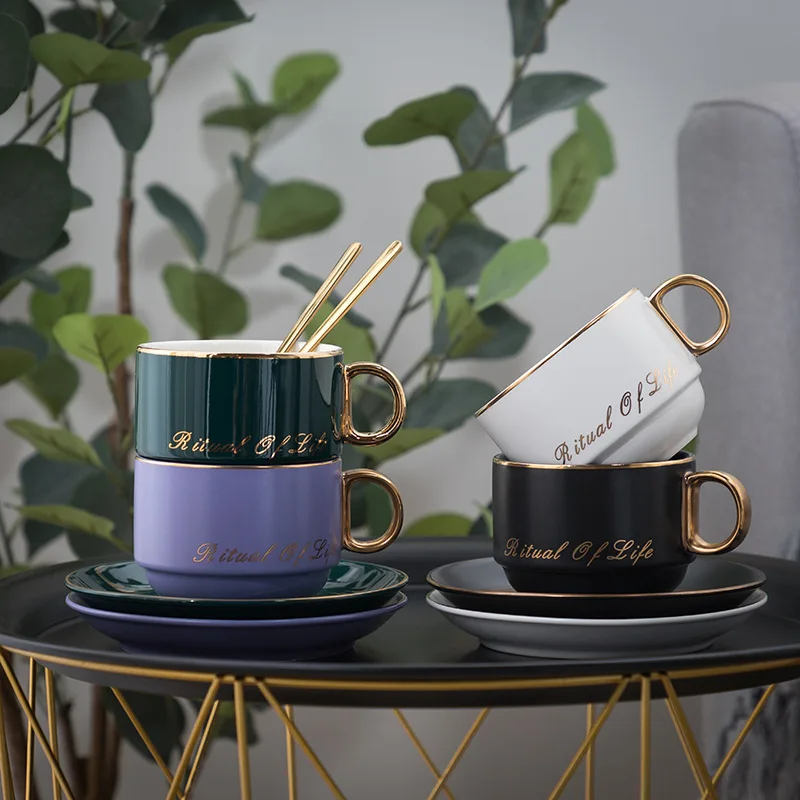 

Кофейная чашка и блюдце в комплекте, керамическая кружка Ins Wind Latte Art, простые маленькие Роскошные элегантные чашки для дома, послеобеденного чая, кофейные чашки