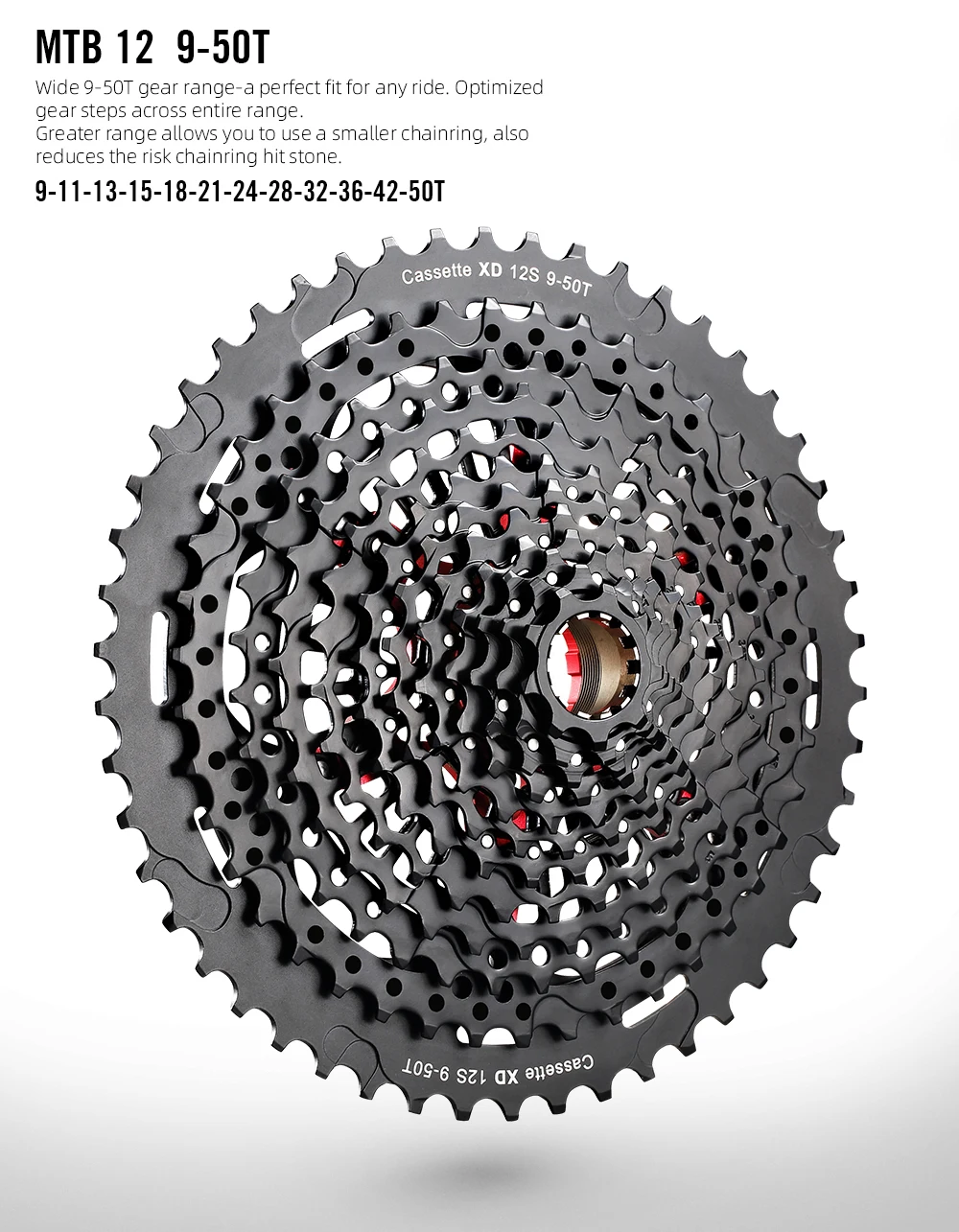 Цена Кассета велосипедная RYET MTB, 12 Скоростей, 9-50T, XD корпус, черный велосипедный маховик, кассета 510 г, 12 В, звездочка, K7, запасные части для велосипе...
