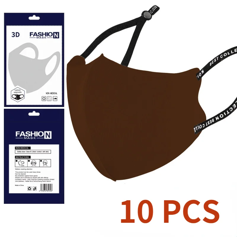 

10Pcs Ice Silk Face Masks Washable Anti Dust Cotton Mouth Mask Travel Reusable Adjustable Earloop Straps Support Long-time Usage