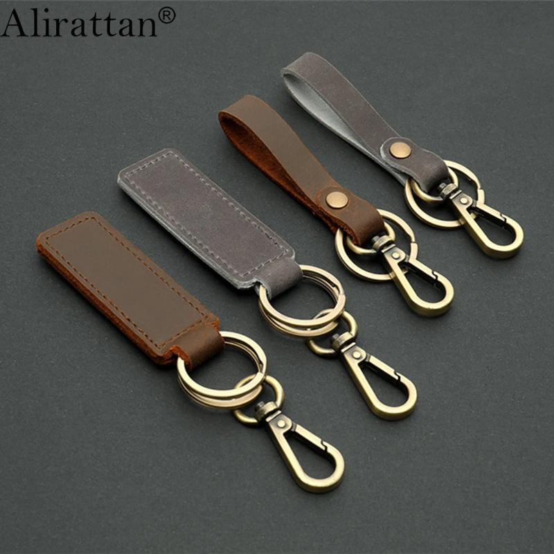 

Alirattan New Genuine Leather Vintage Keychain 2021 Fashion Design High Quality Vintage Cowhide Charm Casual Bronze Keychain
