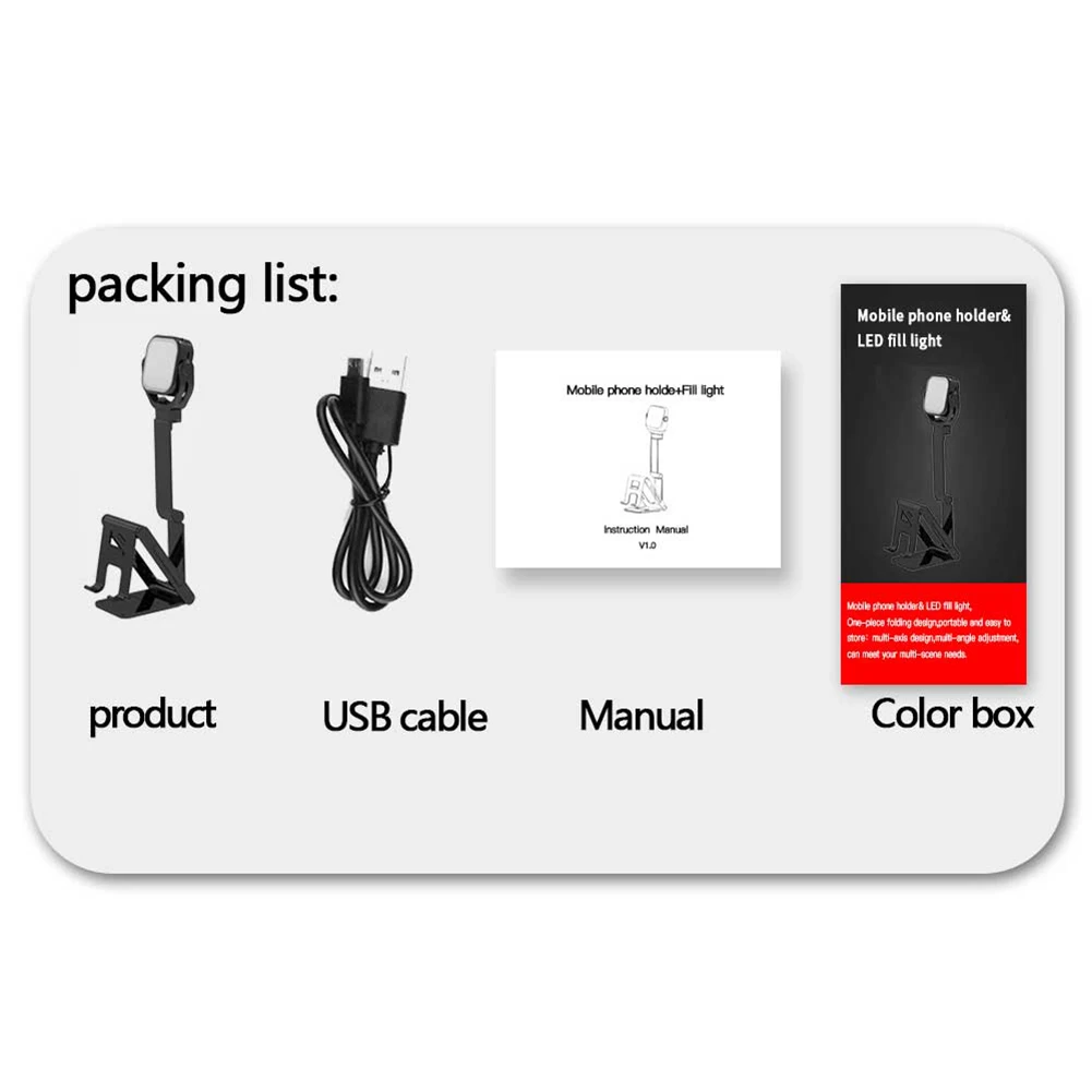 

Foldable Phone Holder Stand with Fill Light Adjustable Smartphone Desk Holder for Makeup Selfie Live Broadcast Video Photography