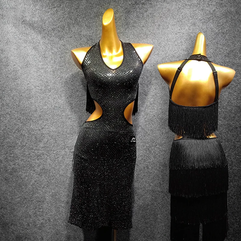 Женский костюм для латиноамериканских танцев платье с блестками и юбкой