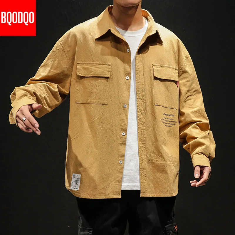 Рубашка мужская с длинным рукавом Повседневная Свободная хлопковая рубашка