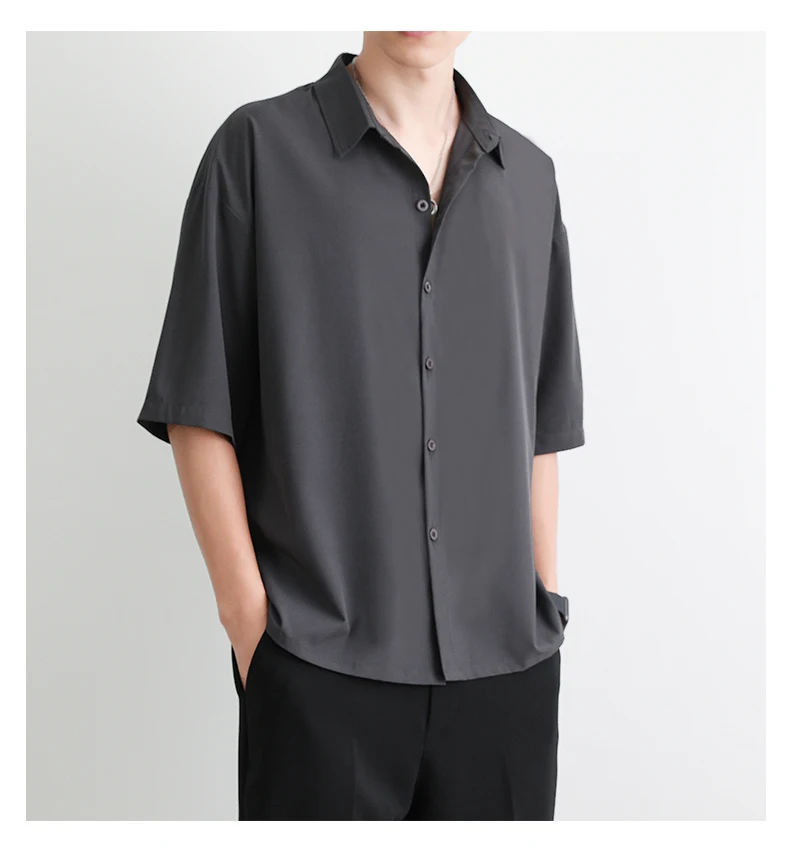 Мужская шелковая рубашка с коротким рукавом Lce тонкая Свободная белая оборками