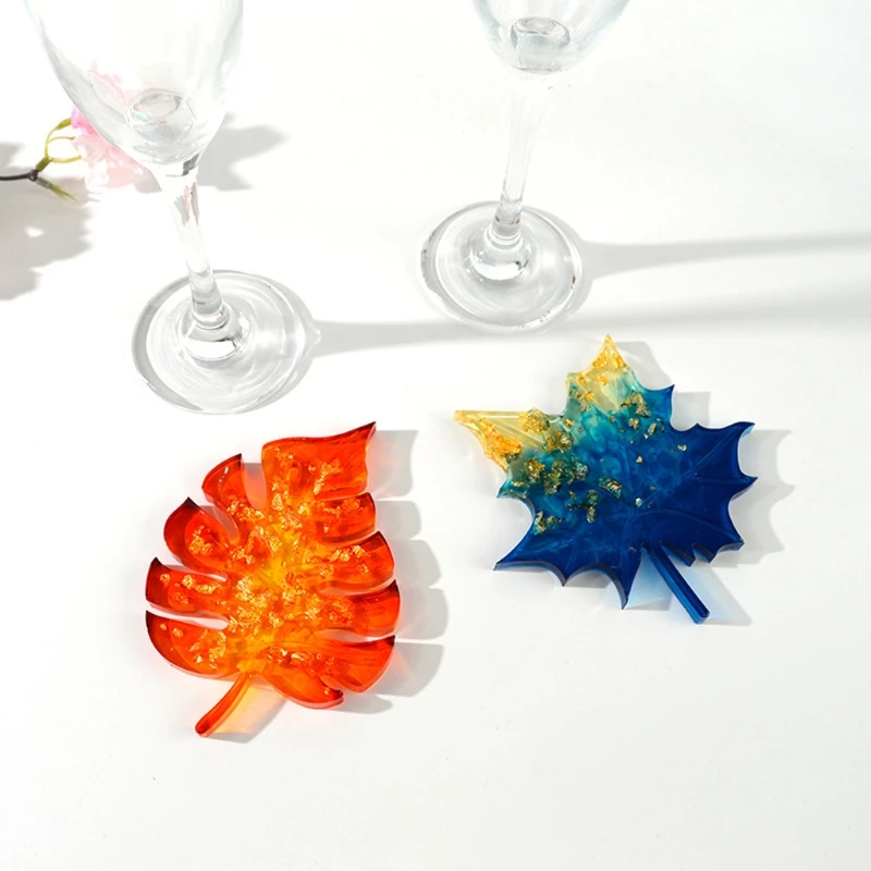 

5Pcs Leaves Coaster Silicone Resin Mold Tropical Maple Leaf Resin Casting Mold for Casting Resin Concrete Art Crafts