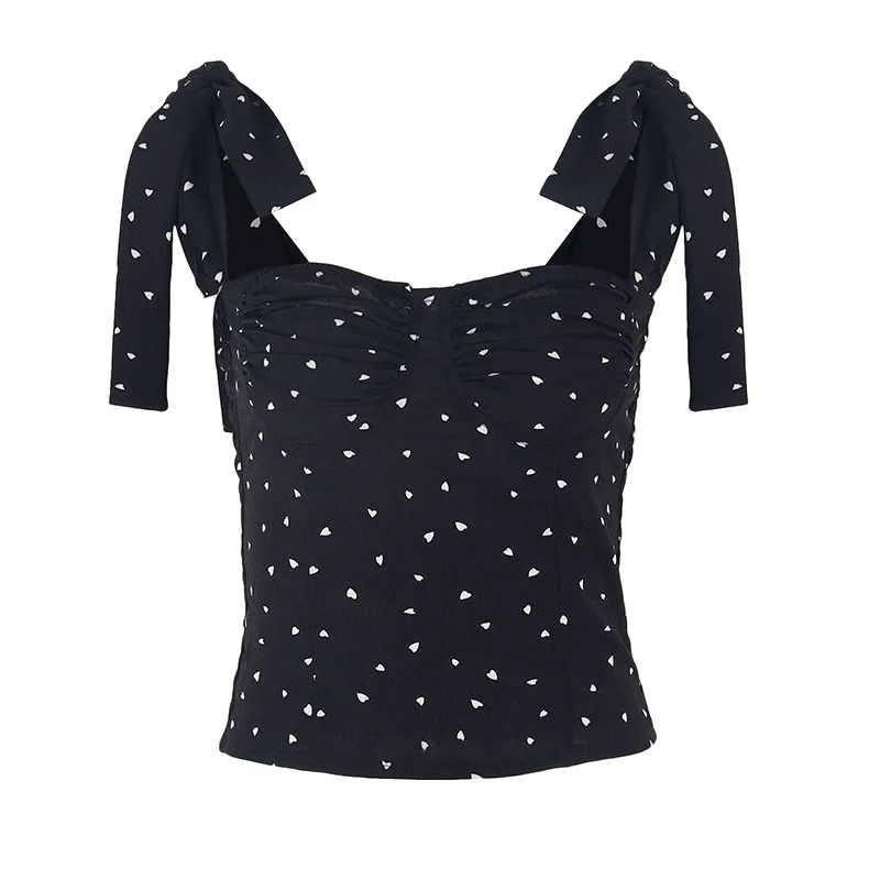 

TRODEAM Sexy Low Cut Mesh Crop Top Women Dots Modis Camisole Sleeveless Halter Skinny Backless Bustier Ladies Camis