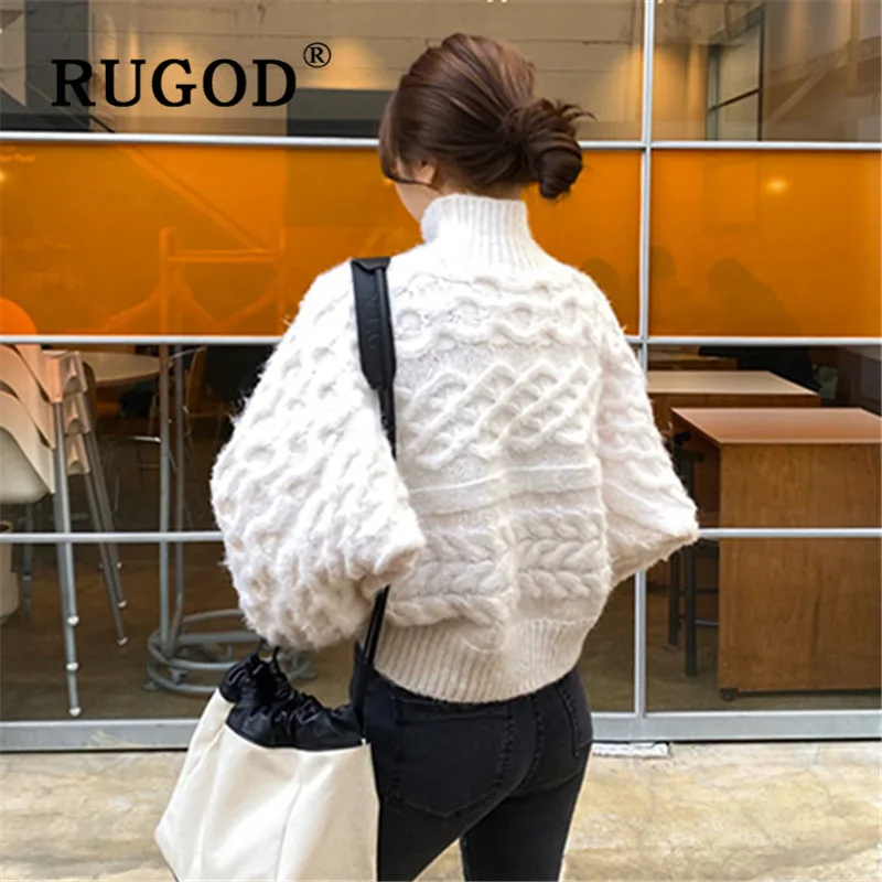 Женский укороченный свитер RUGOD белый трикотажный пуловер оверсайз с