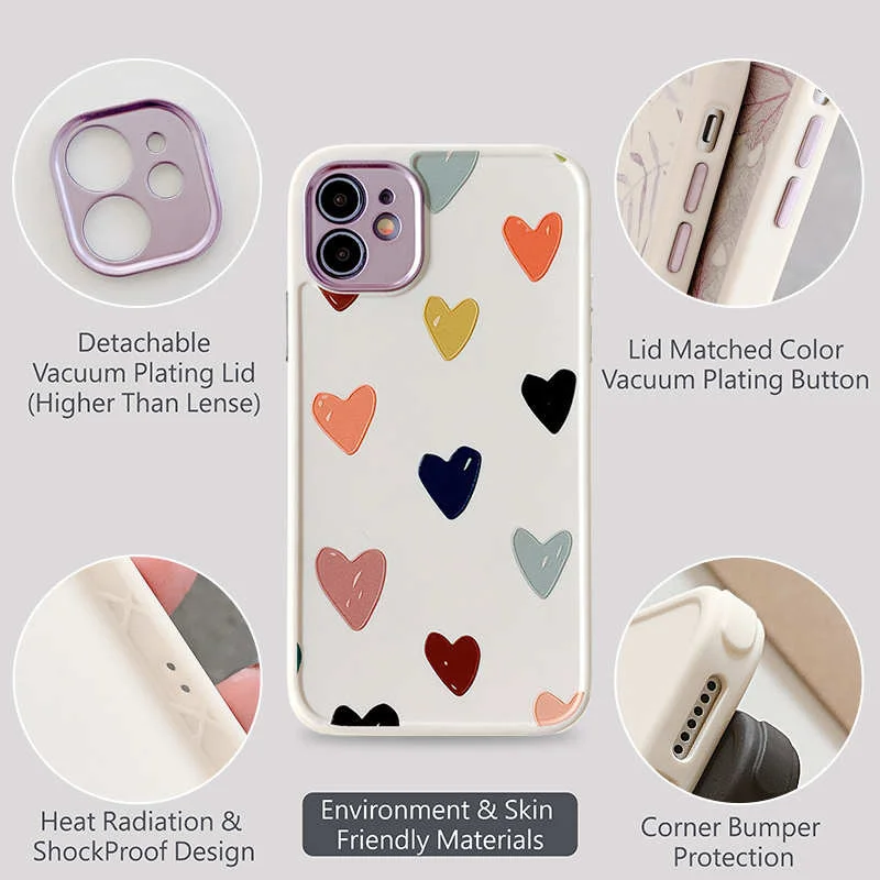 

For iPhone 12 Pro Case Heart Flowers For iPhone 12 Mini 11 Pro Max 8 7 Plus X XS Max XR Marble Soft Phone Case TPU Bumper Cover