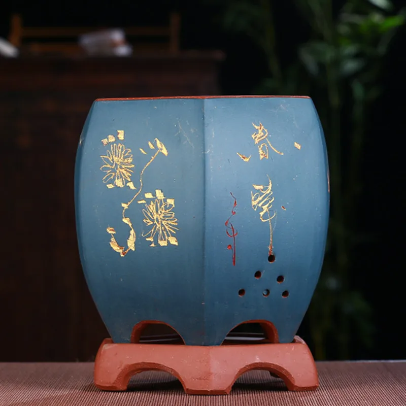 Фиолетовые глиняные горшки для орхидей шесть квадратных гнезд