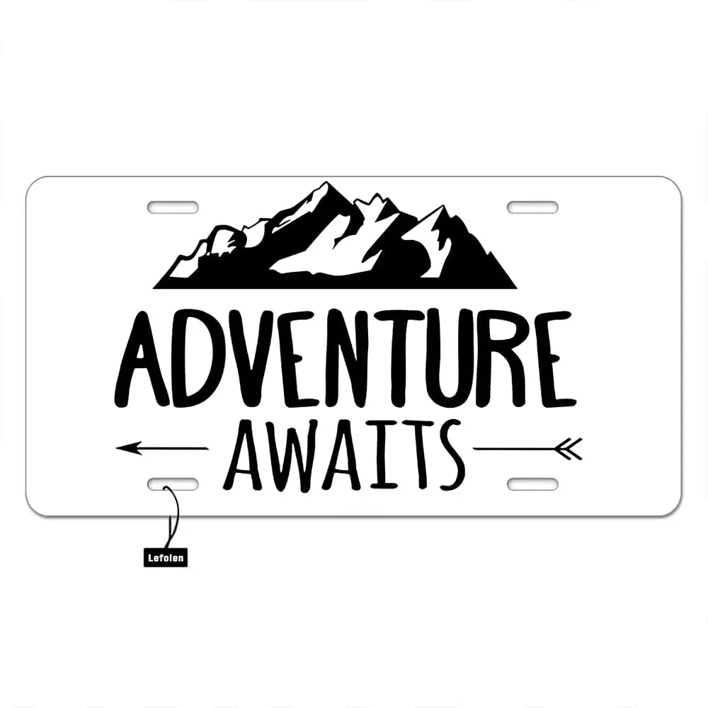 

Lefolen Adventure Awaits Mountain Car Front License Plate Lettering Inspiring Quote Black Arrow Print Decorate License Plates Co