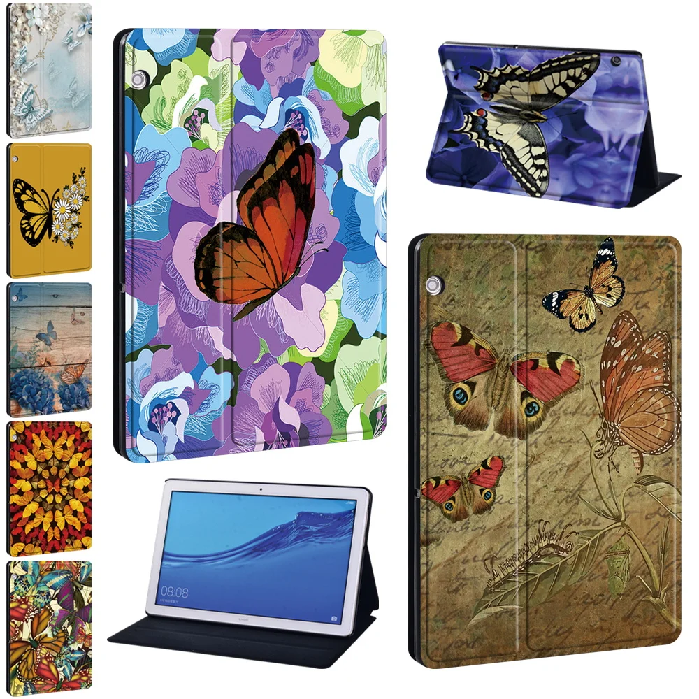 

Case for Huawei MediaPad T3 8.0/T3 10 9.6"/ T5 10 10.1" /M5 Lite 10.1"/M5 10.8" Butterfly Print Pattern Tablet Protective Cover