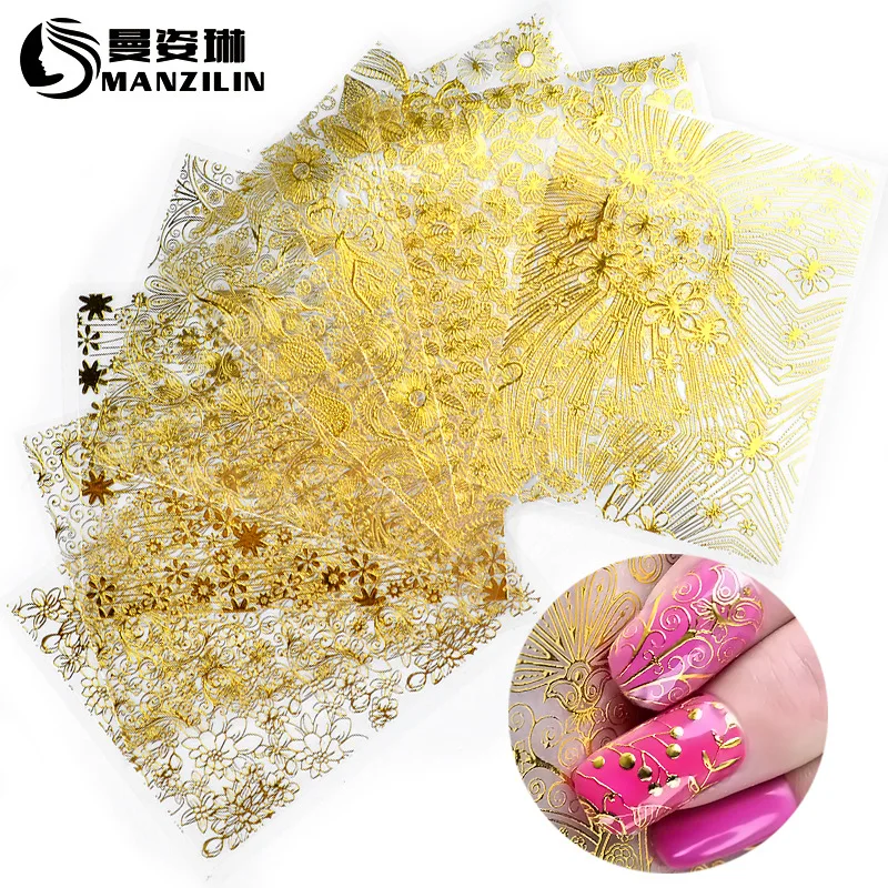 

Рельефная металлическая наклейка для ногтей, 3D металлический Цветущий цветок, дизайн, полное покрытие, наклейки для дизайна ногтей, наклейк...