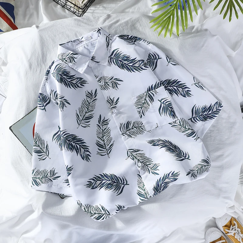 

2020 Мужская хипстерская Повседневная рубашка в японском стиле с коротким рукавом и принтом, летняя рубашка в стиле фотографий