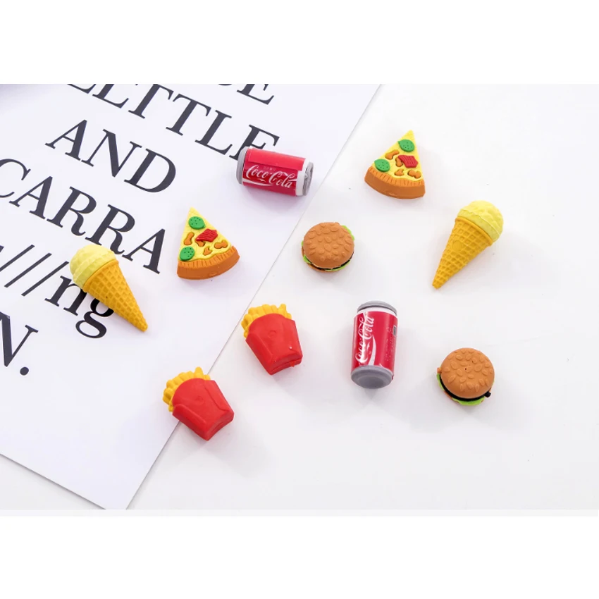 

12packs/lot Creative Cute Burger Cola Fast Food Rubber Eraser Stationery For Student Office Supplies Wholesale Free Shipping