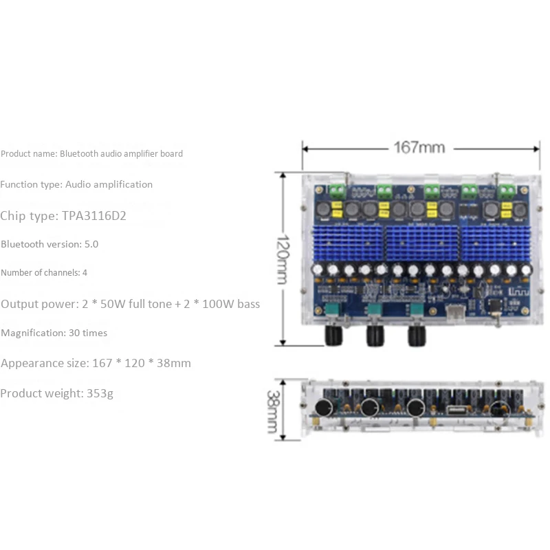 XH A310 Bluetooth 5 0 TPA3116 D2 цифровой усилитель мощности стерео плата 4 канала 50Wx2 + 100Wx2