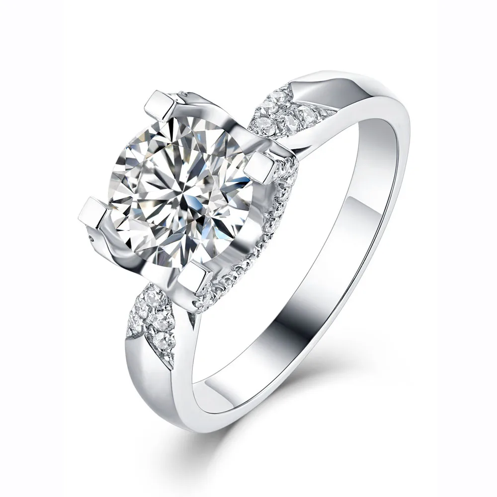 Классический 4 коготь 9 к белое золото Трендовое Moissanite кольцо 1ct 2ct 3ct круглый вырез лабораторный алмаз обручальное кольцо на головщину