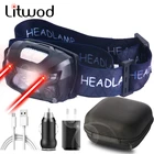 XP-G Q5 датчик движения тела Mini USB Перезаряжаемый светодиодный налобный фонарь велосипедный налобный светильник вес портативный налобный фонасветильник