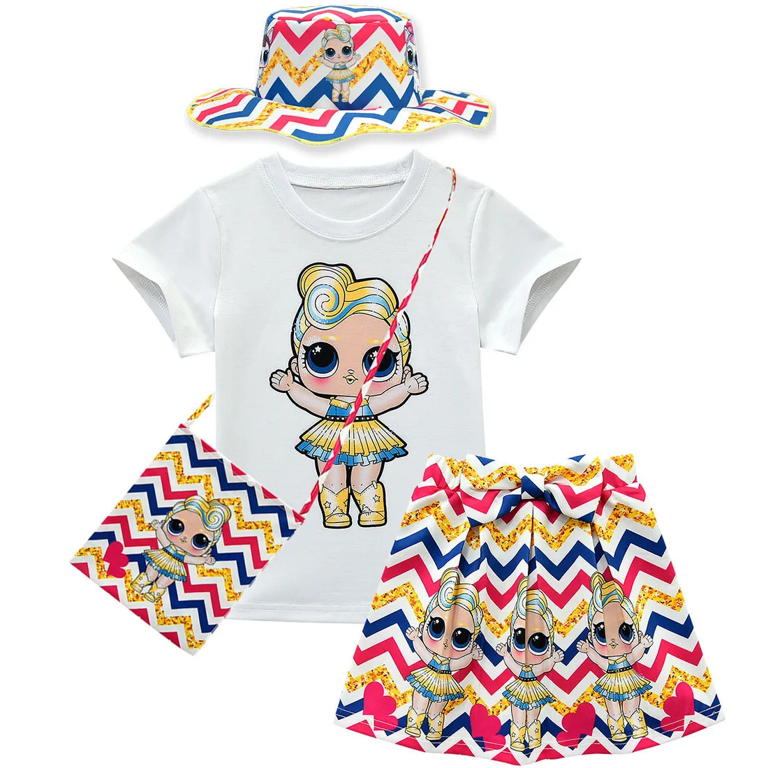 Новинка 2019 года детский костюм с рисунком сюрприз юбка короткими рукавами и