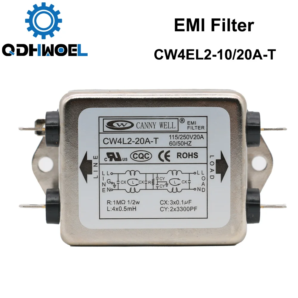 Filtro EMI monofásico de potencia, CW4L2-10A-T/CW4L2-20A-T, CA 115V/250V, 20A, 50/60HZ, para máquina de grabado y corte láser