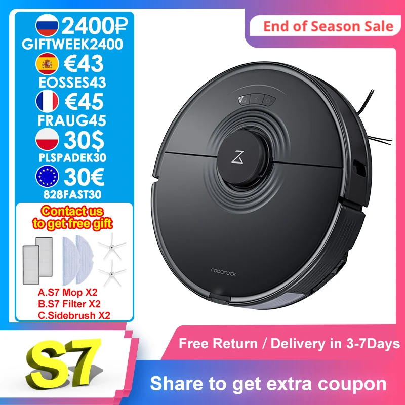 [Code 2400₽ : GIFTWEEK2400] Робот пылесос Roborock S7 с функцией сухой уборки и