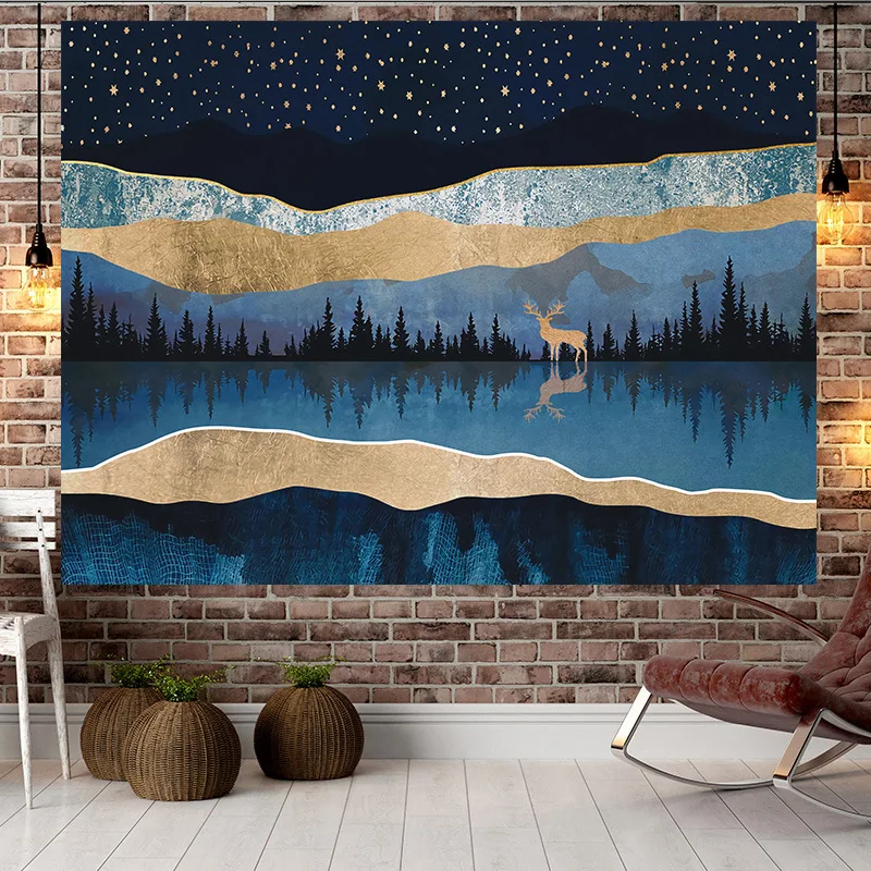 Японский пейзаж живопись закат холм настенный принт домашний гобелен настенное