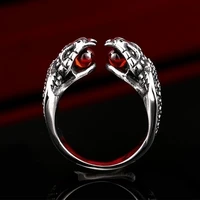 new retro double headed cobra shape ring mens ring fashion bohemian red crystal inlaid ring accessories party jewelry size 713
