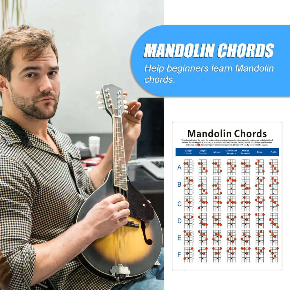 

Coated Paper Mandolin Fretboard Chord Chart Exercise Poster Fingering Diagram Music Instrument Practice Accessories