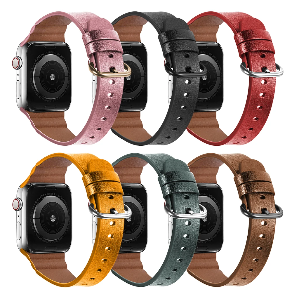 

Leather strap for Apple watch 7 6 5 4 SE 3 band 44mm 42mm 40mm 38mm premium replacement bracelet strap for iwatch 7 45mm strap