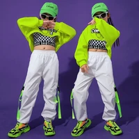 2021 hip hop dance clothing for girls green top hiphop pants festival clothing sports suit jazz street dance wear kids suits