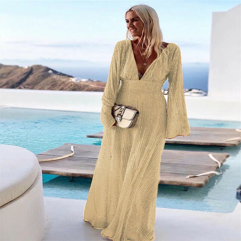 Новинка Сезон лето Модные Женские однотонные богемное платье длинное макси