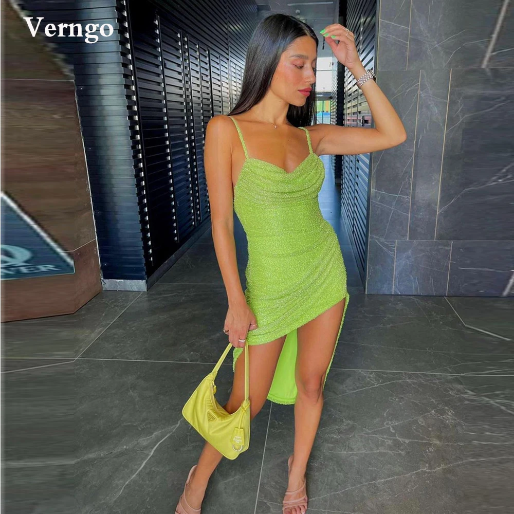 

Verngo Bright Apple Green Prom Party Dresses Short Front Long Back Lady Fashion Formal Gowns Summer Evening Cocktail Dress