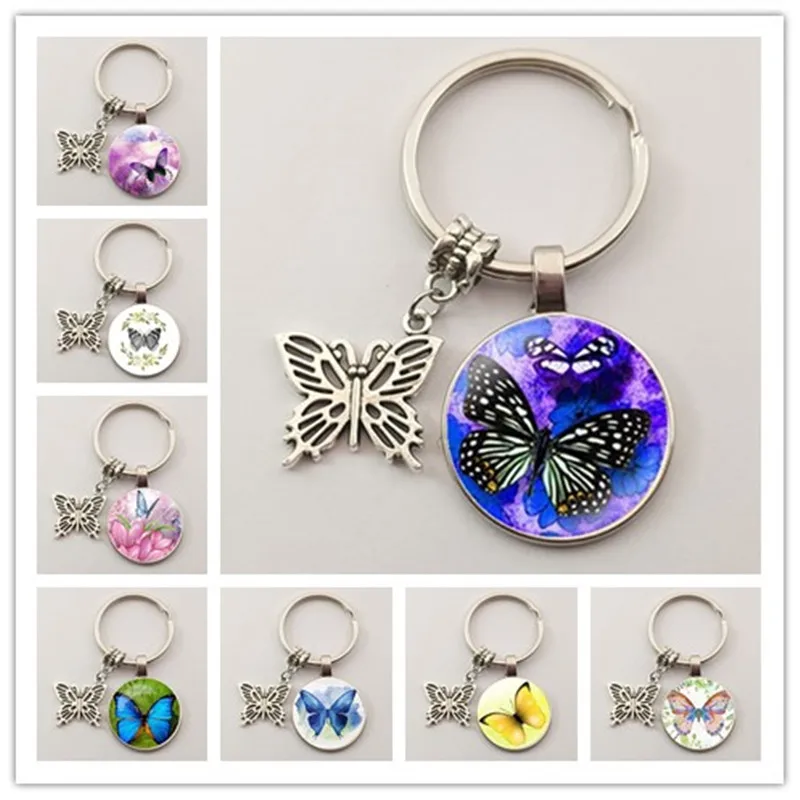 Новый креативный брелок с бабочками и цветочным узором стеклянная подвеска