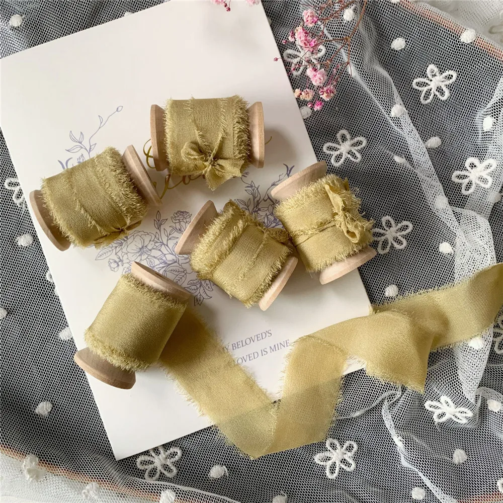 

Шелковая лента в стиле ins 5 МТС/рулон, лента из 100% чистого шелка с потертостями и краями, пыльно-розовая, Свадебная Упаковка, лента из чистого ...