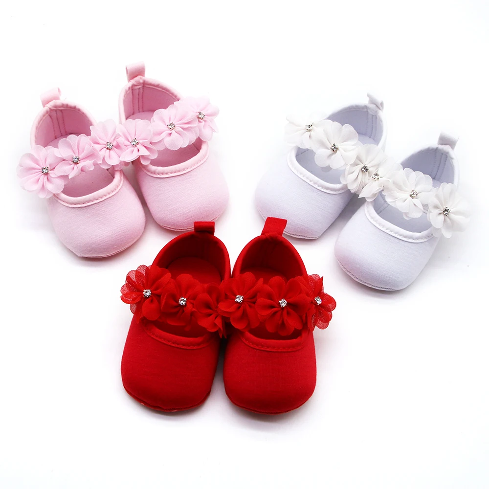 

2021 Fashion Baby First Walker Shoes Kids Girls Baby Party Ballerina Shoes Infant 3D Flower Rhinestone Casual Shoes