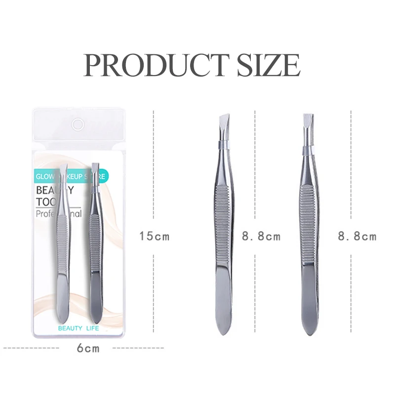 

2Pcs/Set Professional Stainless Steel Hair Removal Clip Eyebrow Face Hair Remover Tweezers Makeup Tool Pinset