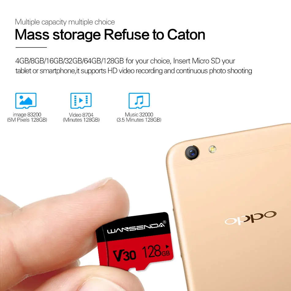 Карта памяти WANSENDA V30 128 Гб 64 ГБ 32 16 8 TF карта класс 10 V10 мини флэш-карта для смартфона