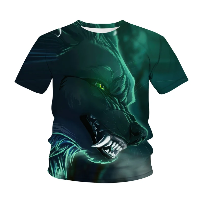 

Новинка 2021, детская модная популярная футболка с 3D-принтом животных для мальчиков и девочек, детские футболки с коротким рукавом и волком, п...