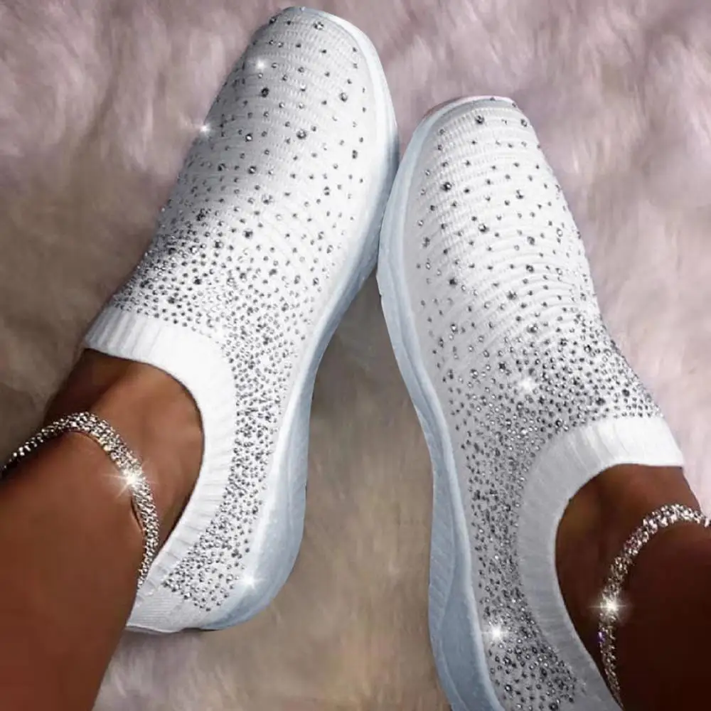 

Women Rhinestone Sneakers Crystal Vulcanize Shoes Woman New Bling Crystal Soft Sole Shoes Breathable Ladies Casual Flats Loafers